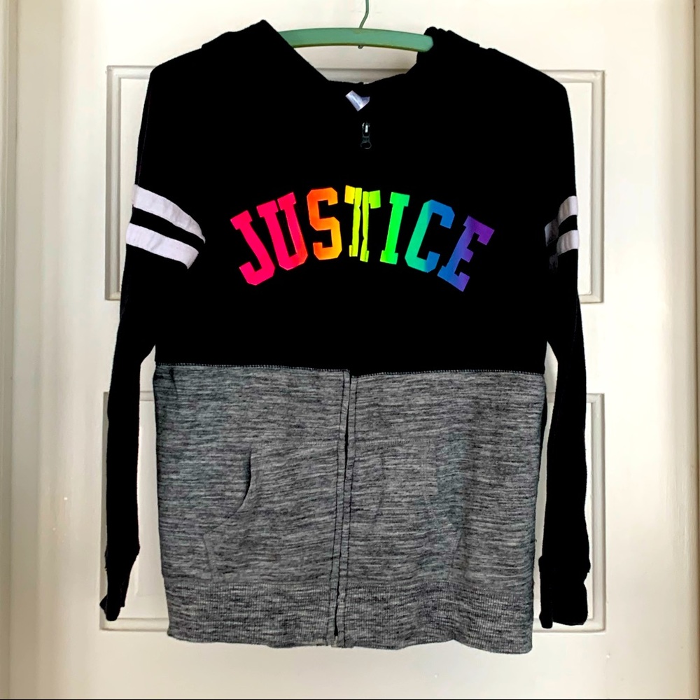 Justice Girls 12/14 zip front rainbow logo hoodie